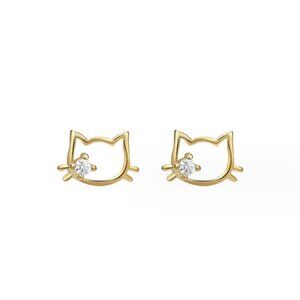 Sterling Silver Small Hello Kitty Cat Screw Back Stud Earrings Cubic Zirconia